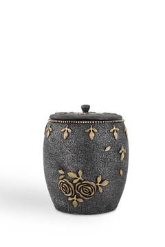 Pot à couvercle Ø20cm Elvinys Polyrésine Noir motif fleur doré