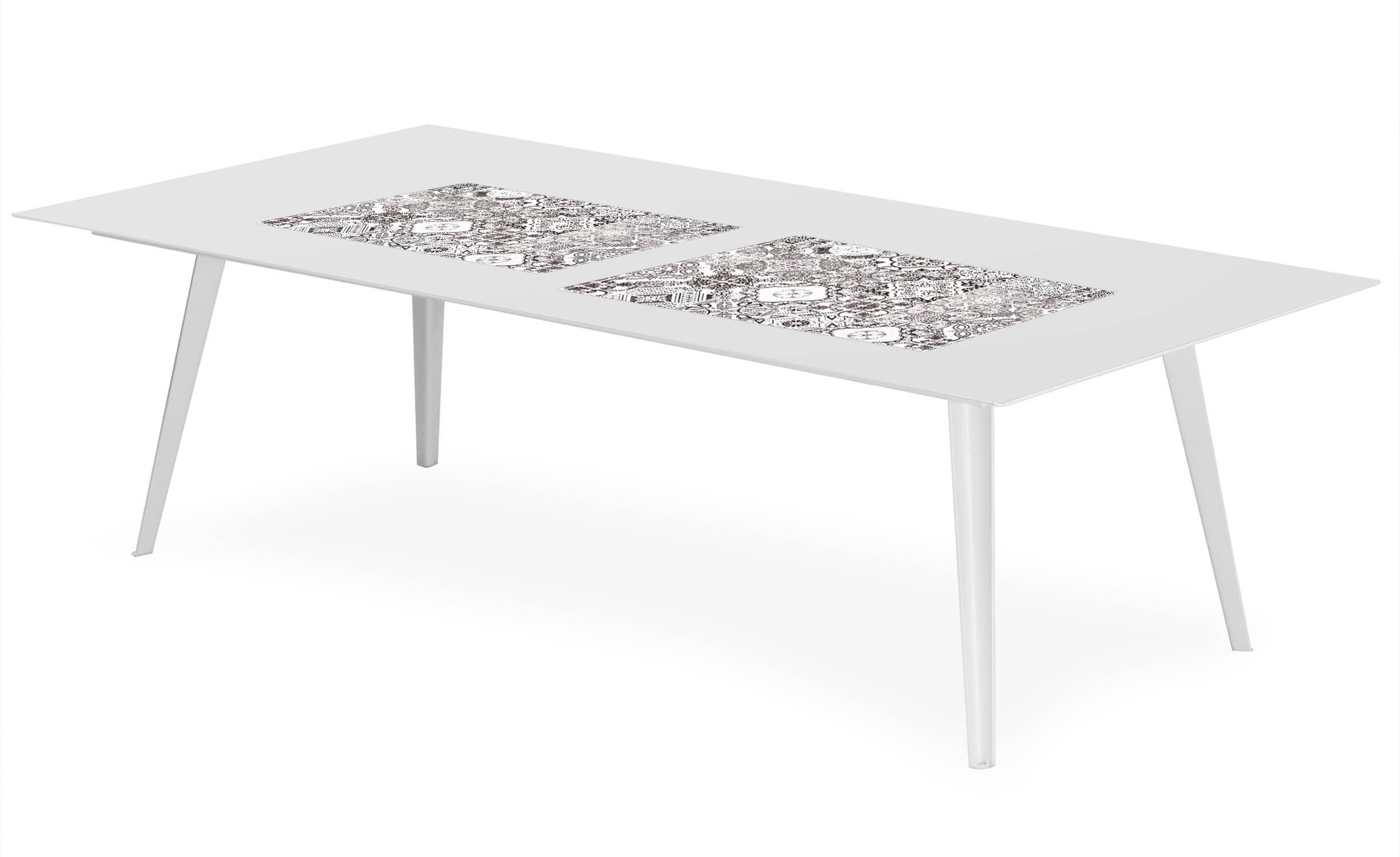 Table basse magnétique rectangulaire 120x60cm Bipolart Métal Blanc avec 4 Sets de table Carreaux de ciment vintage