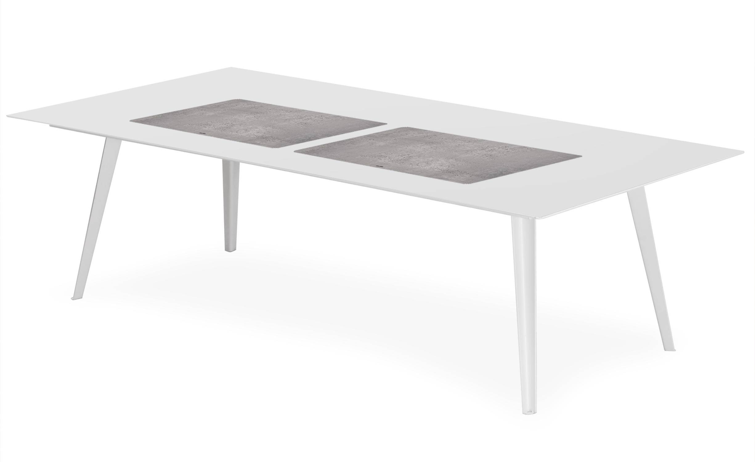 Bipolart rechthoekige magnetische salontafel van wit metaal 120x60cm met 4 placemats met betoneffect