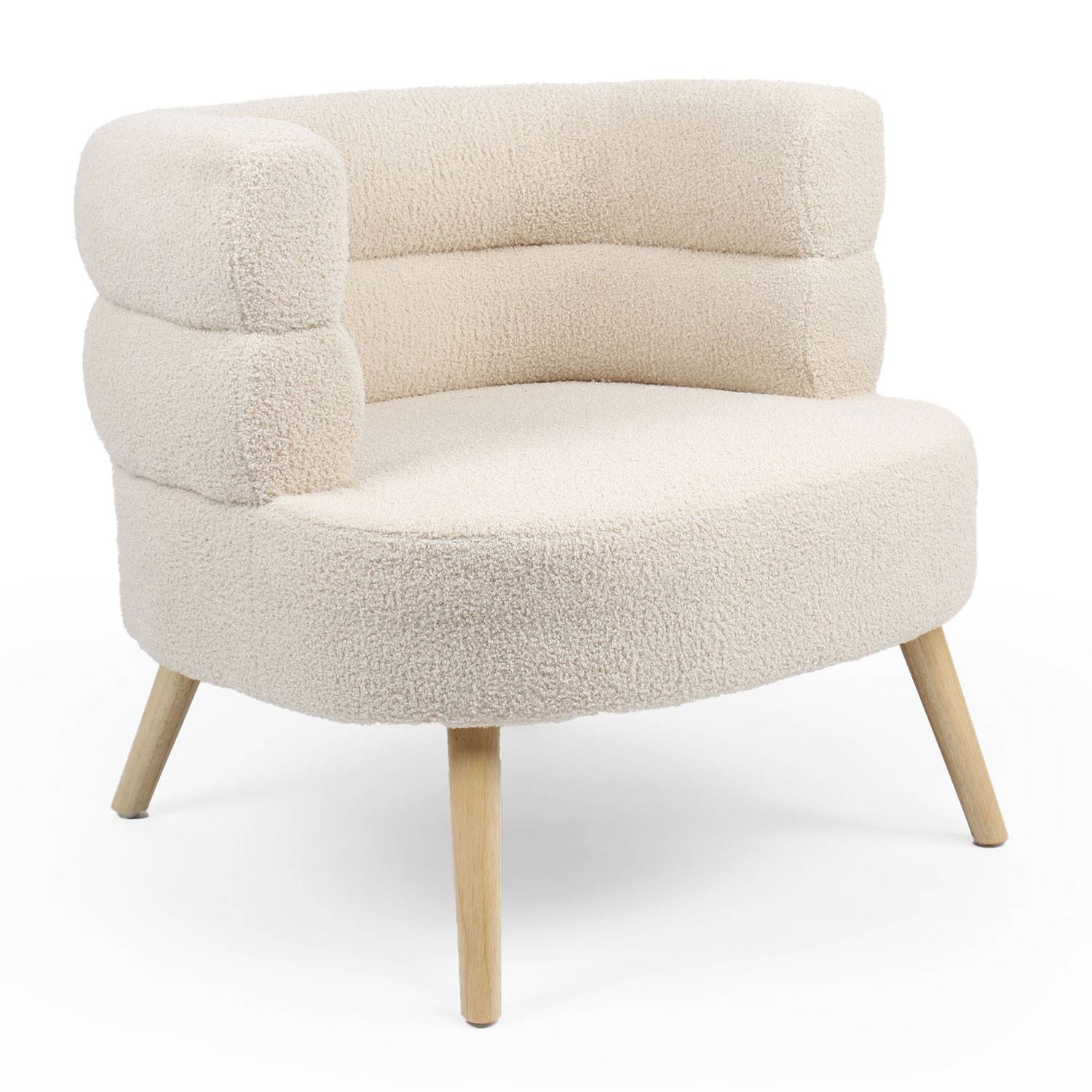 Skandinavischer Design-Sessel mit abgerundeten Kanten Riviani Bouclé-Stoff Beige