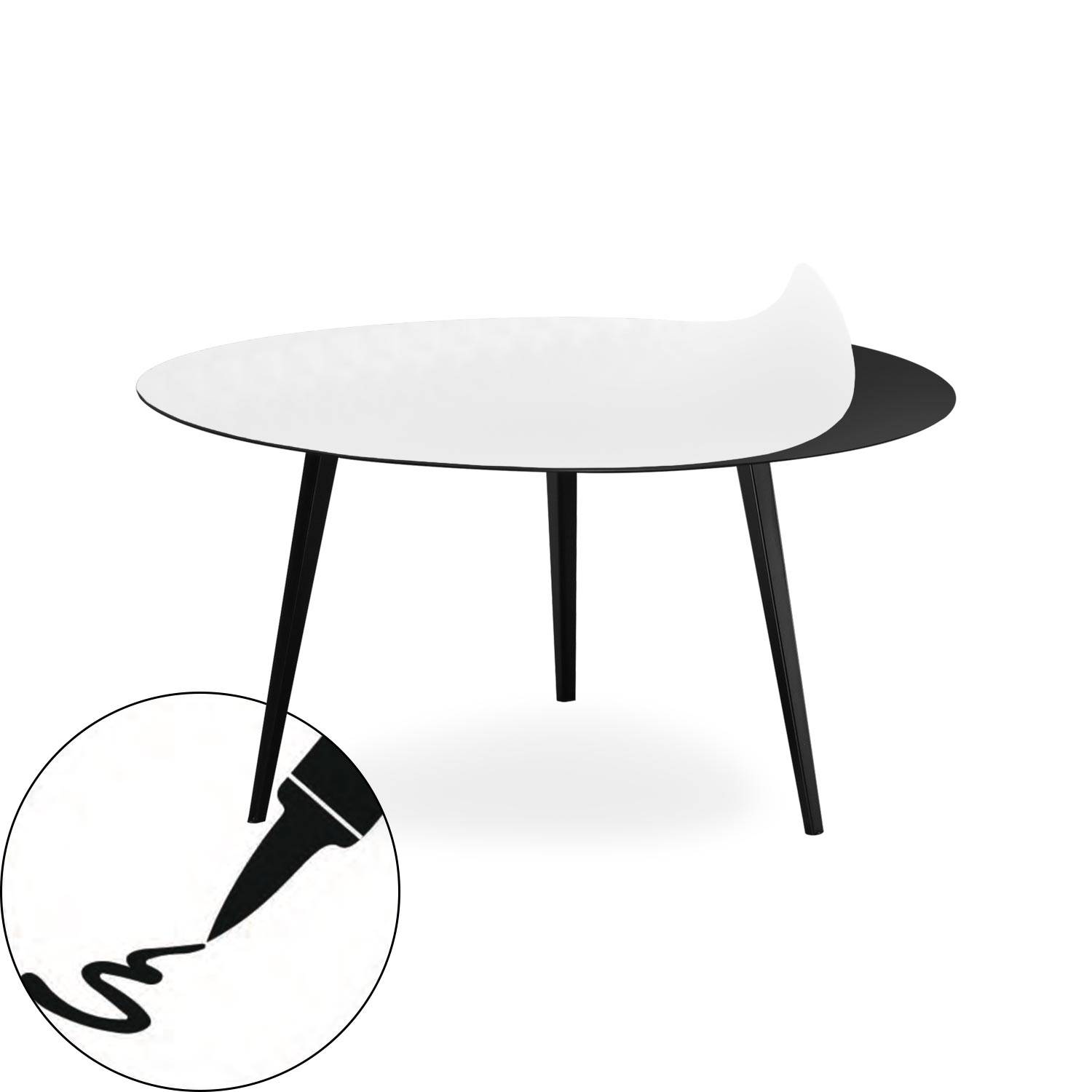 Blickfang Runder, magnetischer Couchtisch aus schwarzem Metall 90 cm mit einem weißen Tischset