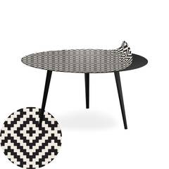 Blickfang Runder, magnetischer Couchtisch aus schwarzem Metall 90 cm mit einem Tischset Kontrast Motiv