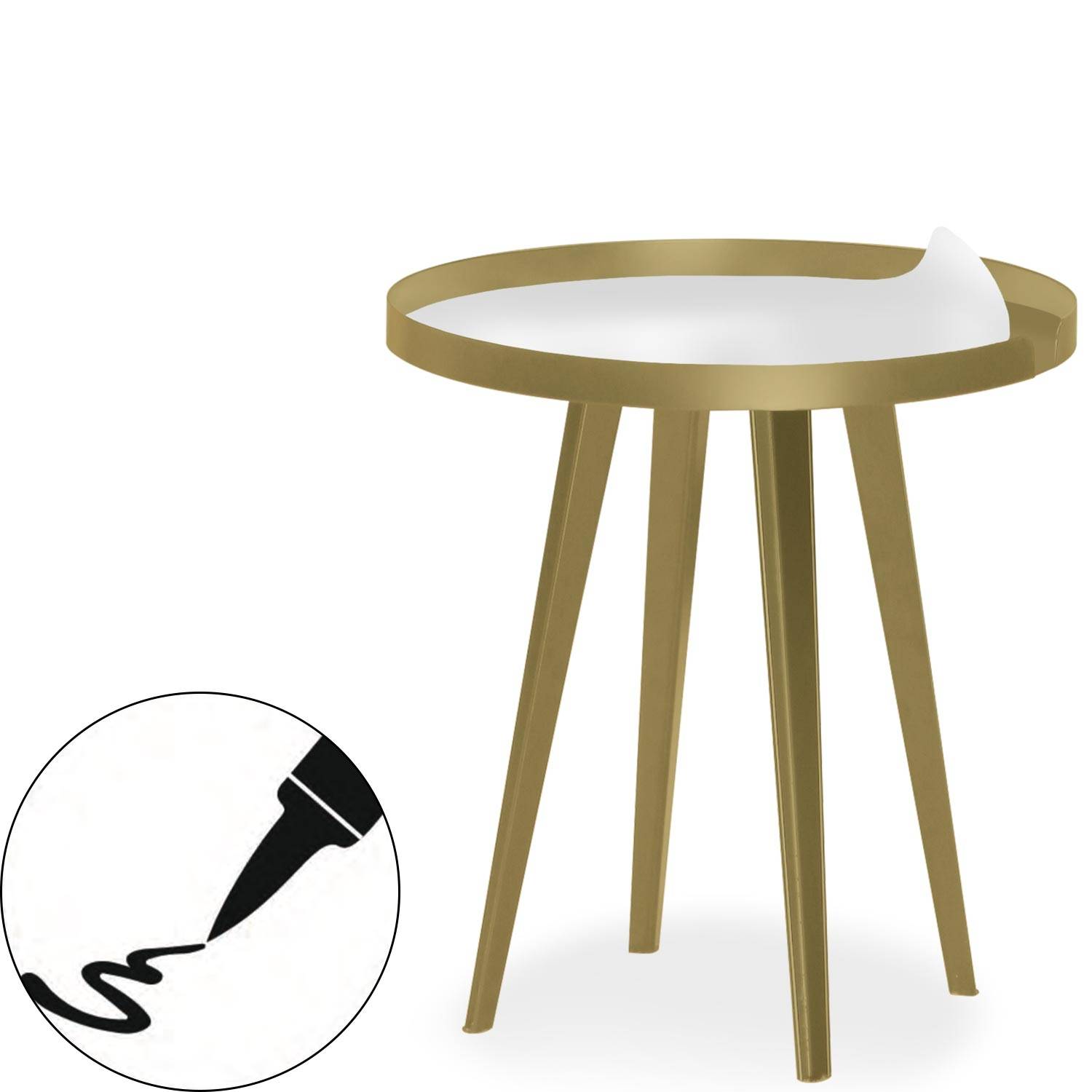 Tavolo d'appoggio magnetico rotondo con bordo da 45cm Bipolart Metallo Oro con 1 Piano Quadro binco cancellabile 
