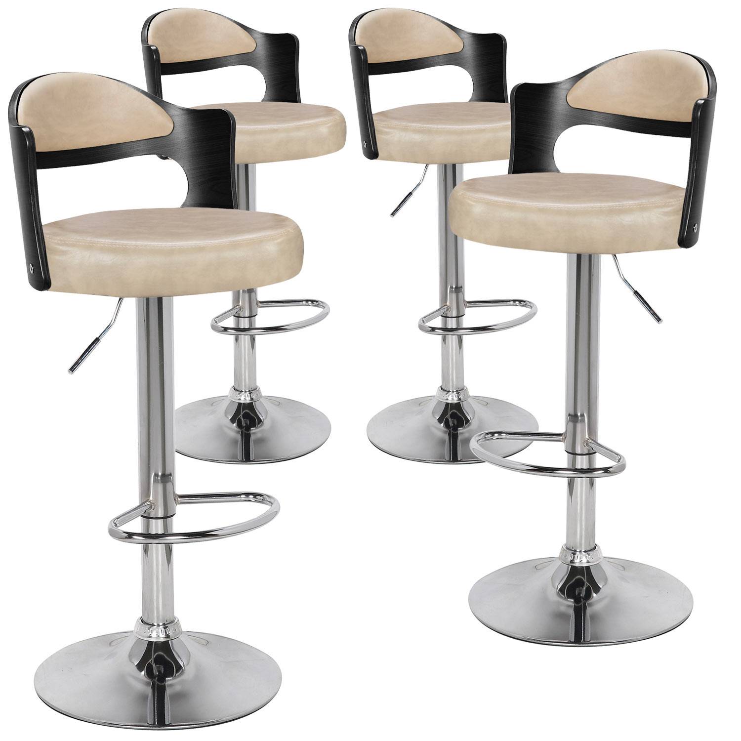 Set di 4 sedie da bar Ruben in legno nero e finto color crema