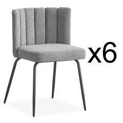 Lote de 6 sillas de diseño Sabine Tela efecto borrego gris