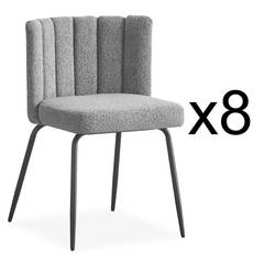 Set von 8 Design-Stühlen Sabine Stoff Bouclette Grau