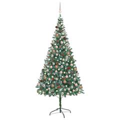 Künstlicher Weihnachtsbaum LED mit Tannenzapfen Ricci H210cm Grün gebleicht Kugeln Roségold