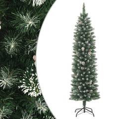 Albero di Natale artificiale sottile Lucia H150cm Verde sbiancato e pigne