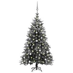 LED Weihnachtsbaum Grün beflockt Glamor H180cm mit Kugeln Silber