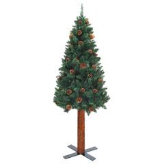 Sapin de Noël Vert Amile D72xH180cm avec pommes de pin et support Bois massif