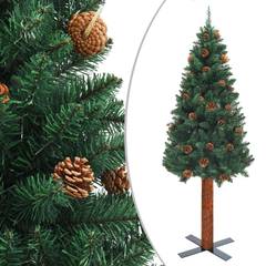 Árbol de Navidad Amile Verde D77xH210cm con piñas y soporte de madera maciza