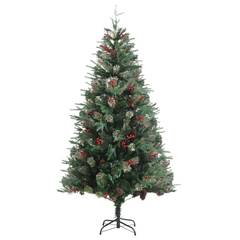 Weihnachtsbaum Grün gebleicht Karmane H195cm mit Tannenzapfen und roten Beeren
