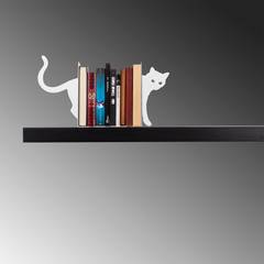 Serre-livre décoratif chat découpé Liber 34x14x22cm Métal Blanc