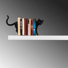 Serre-livre décoratif chat découpé Liber 35x14x22cm Métal Noir