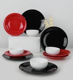 Tafelservice 12 Stück Katy 100% Keramik Schwarz, Rot und Weiß