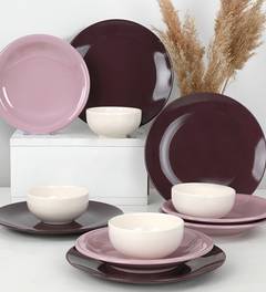 Servizio da tavola 12 pezzi Katy 100% Ceramica Viola, Rosa e Bianco