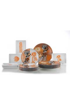 Servizio da tavola 18 pezzi Awi 100% Porcellana Motivo Africano Bianco, Marrone e Arancio