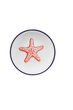 Servicio de mesa 18 piezas Melkart 100% Porcelana Motivo de loza y animales marinos Blanco, Azul y Naranja