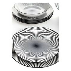 Service de table 18 pièces Saunio Céramique Motif Lignes centrifuges Noir et Gris