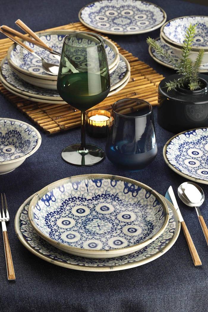 Service de table 24 pièces Buma 100% Porcelaine Motif Marocaine Bleu
