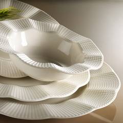 Service de table 24 pièces Campari Porcelaine fond Blanc et bordure pliée avec écaille