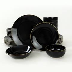 Servizio da tavola Erve 24 pezzi Ceramica nera e bordo oro