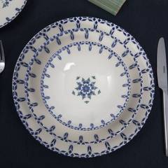 Vajilla de 24 piezas Fabre Porcelana Blanca Motivo floral geométrico Azul y Verde