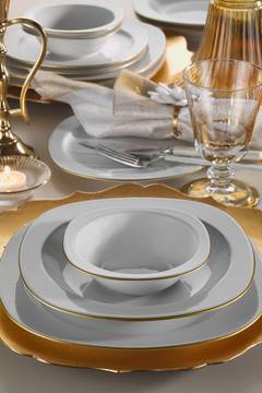 Service de table 24 pièces Handara 100% Porcelaine Blanc avec liseré Or