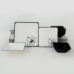 Servizio da tavola Liuva 24 pezzi Design a fiori di ibisco Bianco e nero