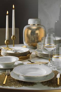 Raipence porseleinen servies 24-delig Victoriaans ontwerp Wit-crème met gouden afwerking