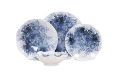 Service de table 24 pièces Vada 100% Porcelaine Motif Végétal Bleu et Blanc