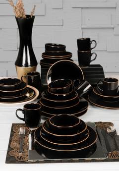 Servizio da tavola Erve 30 pezzi Ceramica nera e bordo oro