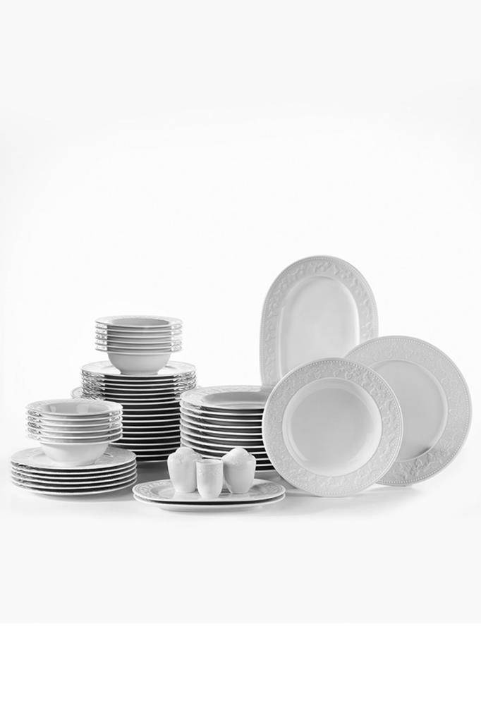 Servizio da 54 pezzi Willber Porcelain Design floreale in rilievo Bianco