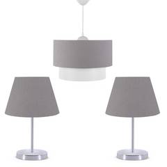 Set di 2 lampade da tavolo e lampadario Accensa effetto cracking Grey Metal Silver