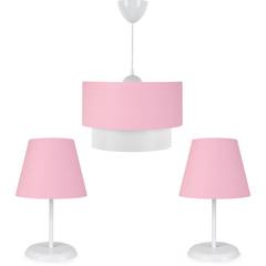 Set van 2 tafellampen en 1 hanglamp Takaro Metaal Wit en Roze