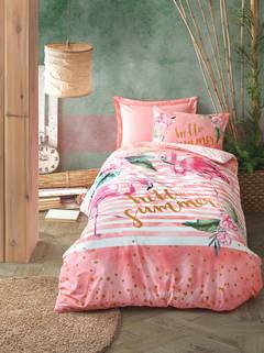 3-teiliges Set Juniorbettwäsche Noctis Hello Summer aus verstärkter Baumwolle Rose Weiß Grün