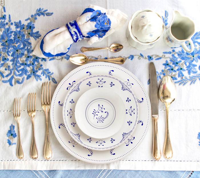 Set assiette à dessert 6 pièces Odys Ø 19 cm Blanc et bleu marine style  baroque