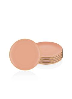 Odys Juego de platos de postre de 6 piezas Ø 19 cm Azulejos de cerámica rosa encarnada borde de oro