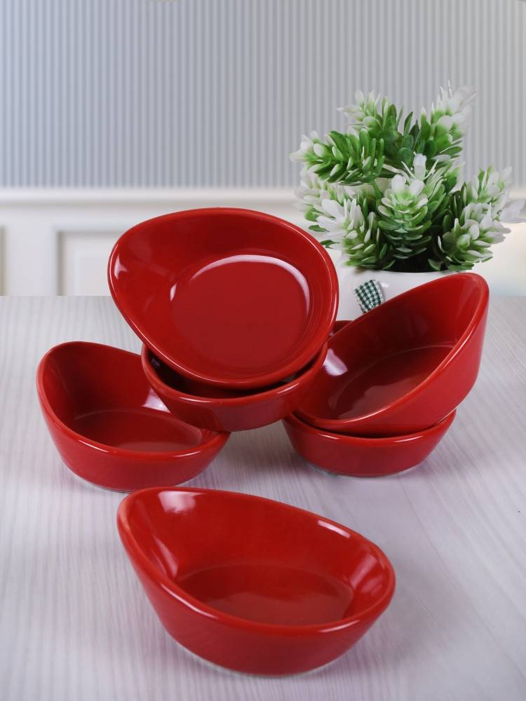 Set di piattini 6 pezzi ovali appiattiti in ceramica rosso giada