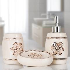 Badezimmer-Accessoire-Set 3-teilig Blumendesign Jioke Keramik Cremeweiß