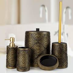 Odion Set di accessori da bagno 5 pezzi in poliresina motivo Arabesque Oro