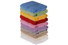 Set de 10 serviettes de toilette liteau à trois lignes brodées Sicco 30x50cm 100% Coton Multicolore