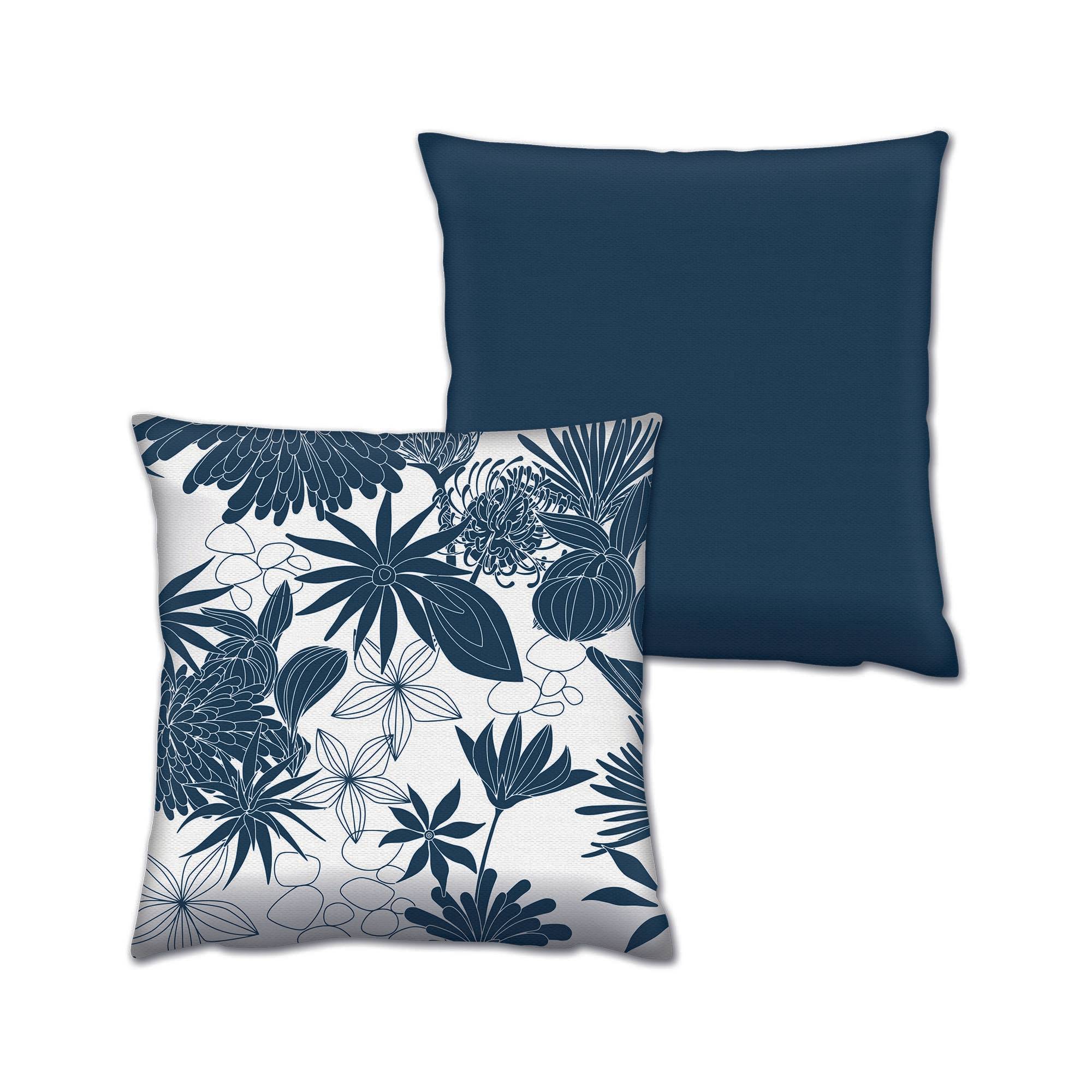 Set bestehend aus 2 passenden Kissen Decorare Floral 43 x 43 cm Baumwolle Polyester Nachtblau