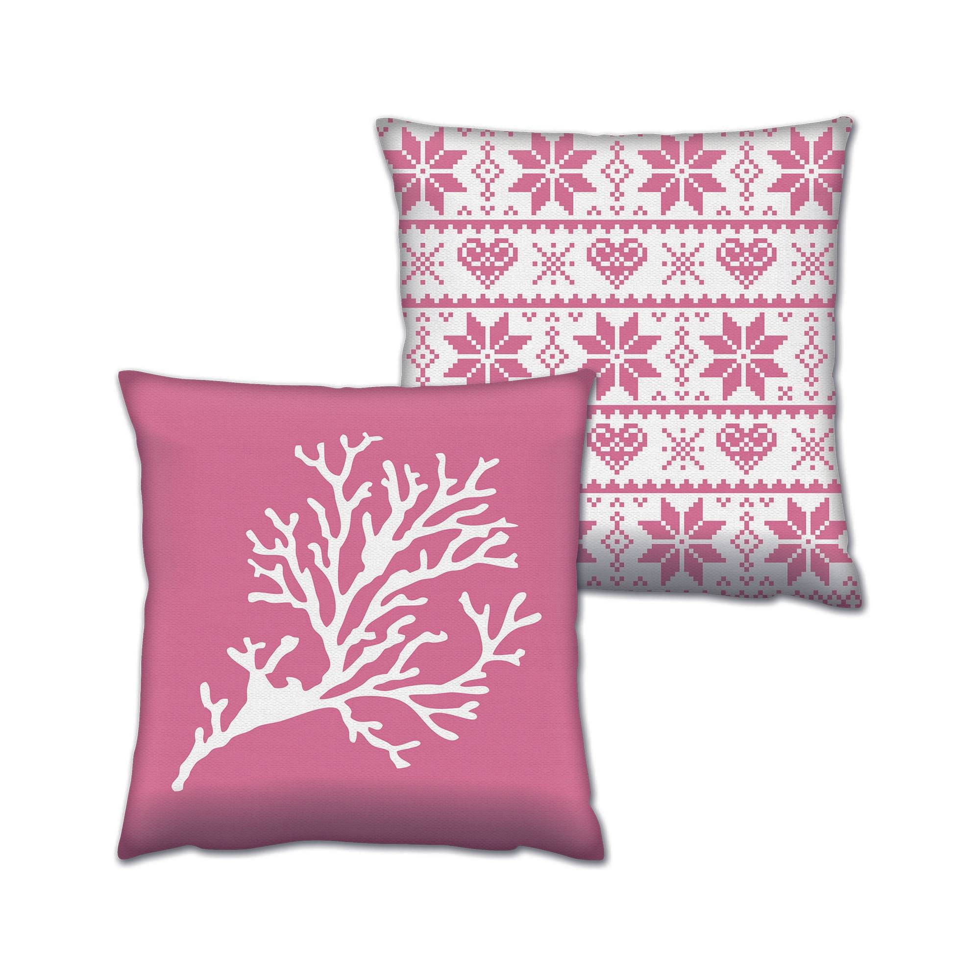 Set bestehend aus 2 passenden Kissen Decorare Winter 43 x 43 cm Baumwolle Polyester Magenta-Rosa