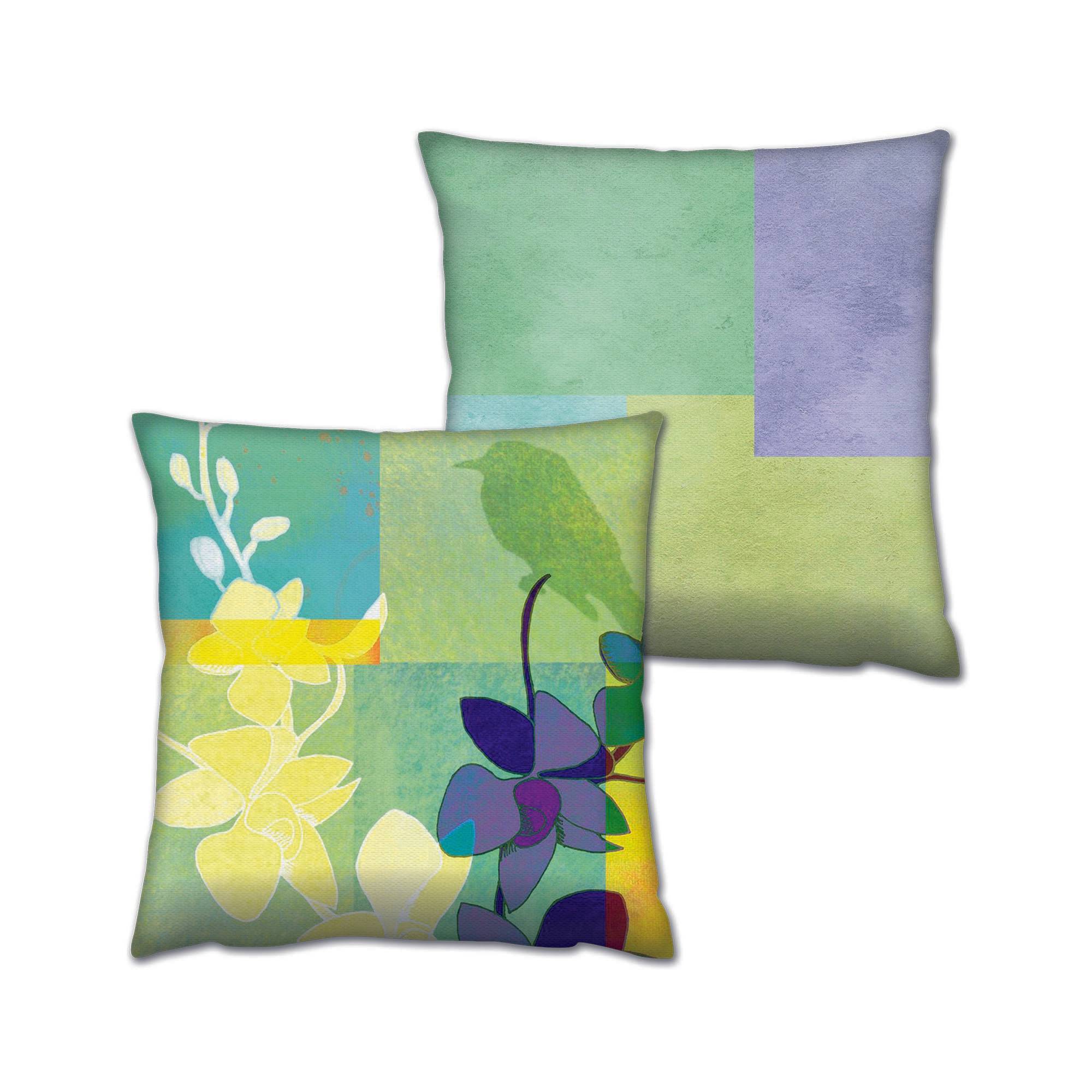 Decorare Nature 2er-Set: Kissen passend zueinander 43 x 43 cm Baumwolle Polyester Gelb, Blau und Grün