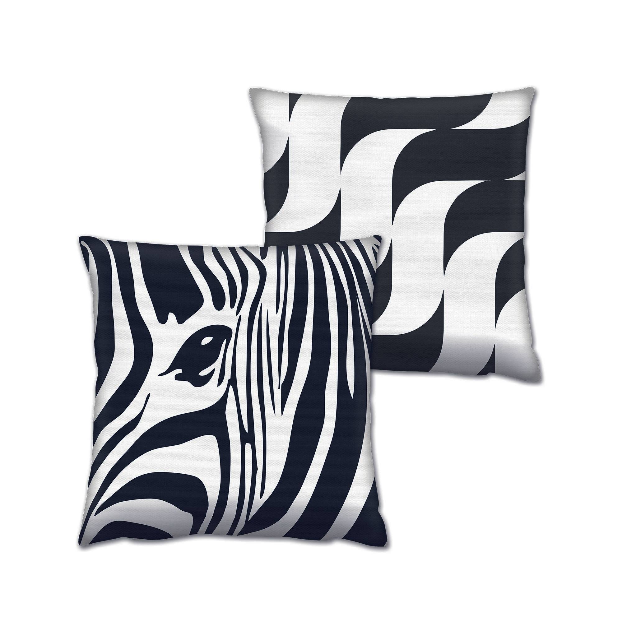 Set bestehend aus 2 passenden Kissen Zebra 43 x 43 cm Baumwolle Polyester Schwarz und Weiß