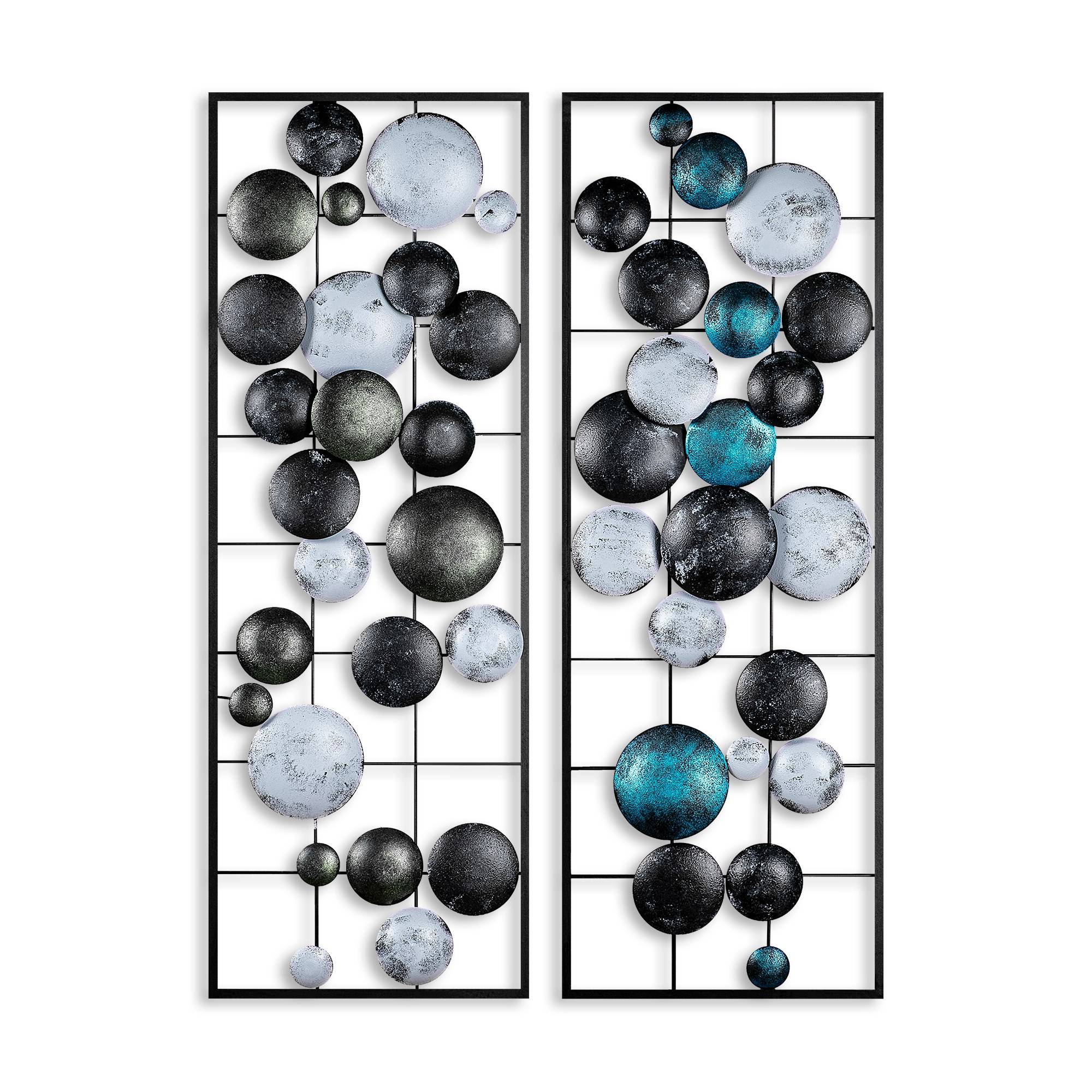 Set van 2 Edalis wanddecoraties L32xH90cm Metaal Zwart, Wit en Blauw