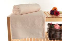 Set de 2 serviettes de bain large liteau à pois Teneritas 70x140cm 100% Coton Rose poudré Blanc