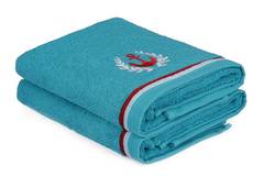Juego de 2 toallas bordadas tema marino Anchora 50 x 90 cm 100% algodón Turquesa