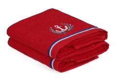 Set de 2 serviettes essuie-main broderies thème marin Anchora 50x90cm 100% Coton Rouge